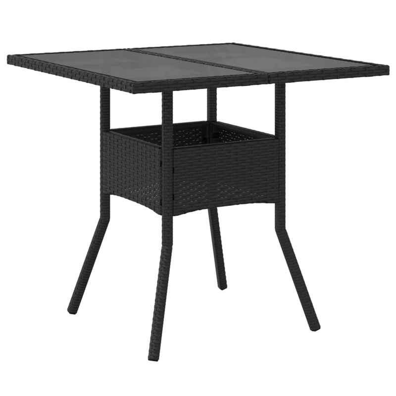 Garden Table with Glass Top Black 80x80x75 cm Poly Rattan