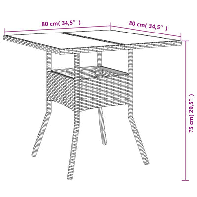 Garden Table with Glass Top Black 80x80x75 cm Poly Rattan