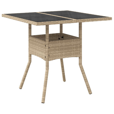 Garden Table with Glass Top Beige 80x80x75 cm Poly Rattan