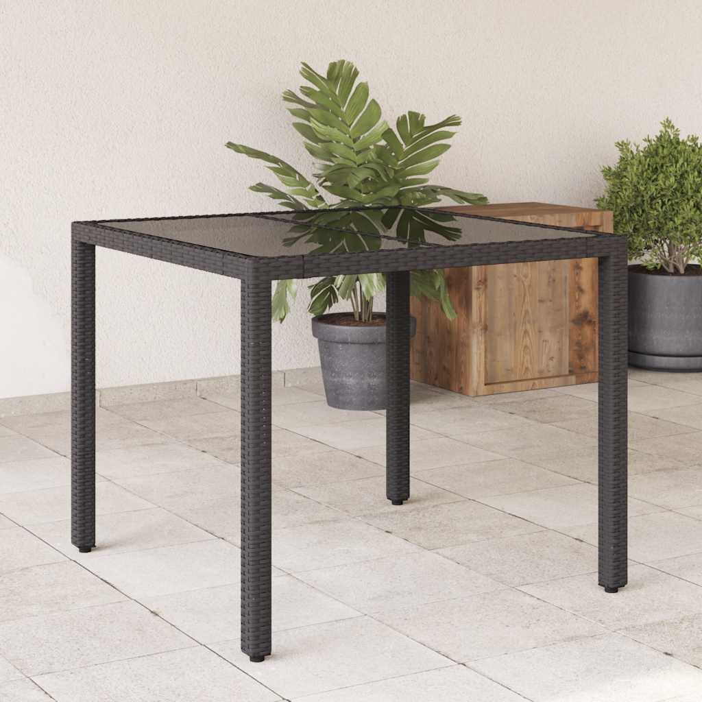 vidaXL Garden Table with Glass Top 90x90x75 cm Poly Rattan