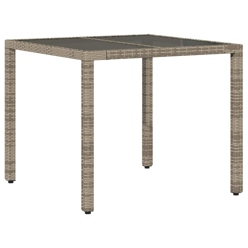 Garden Table with Glass Top Grey 90x90x75 cm Poly Rattan