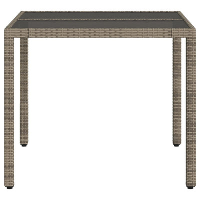 Garden Table with Glass Top Grey 90x90x75 cm Poly Rattan