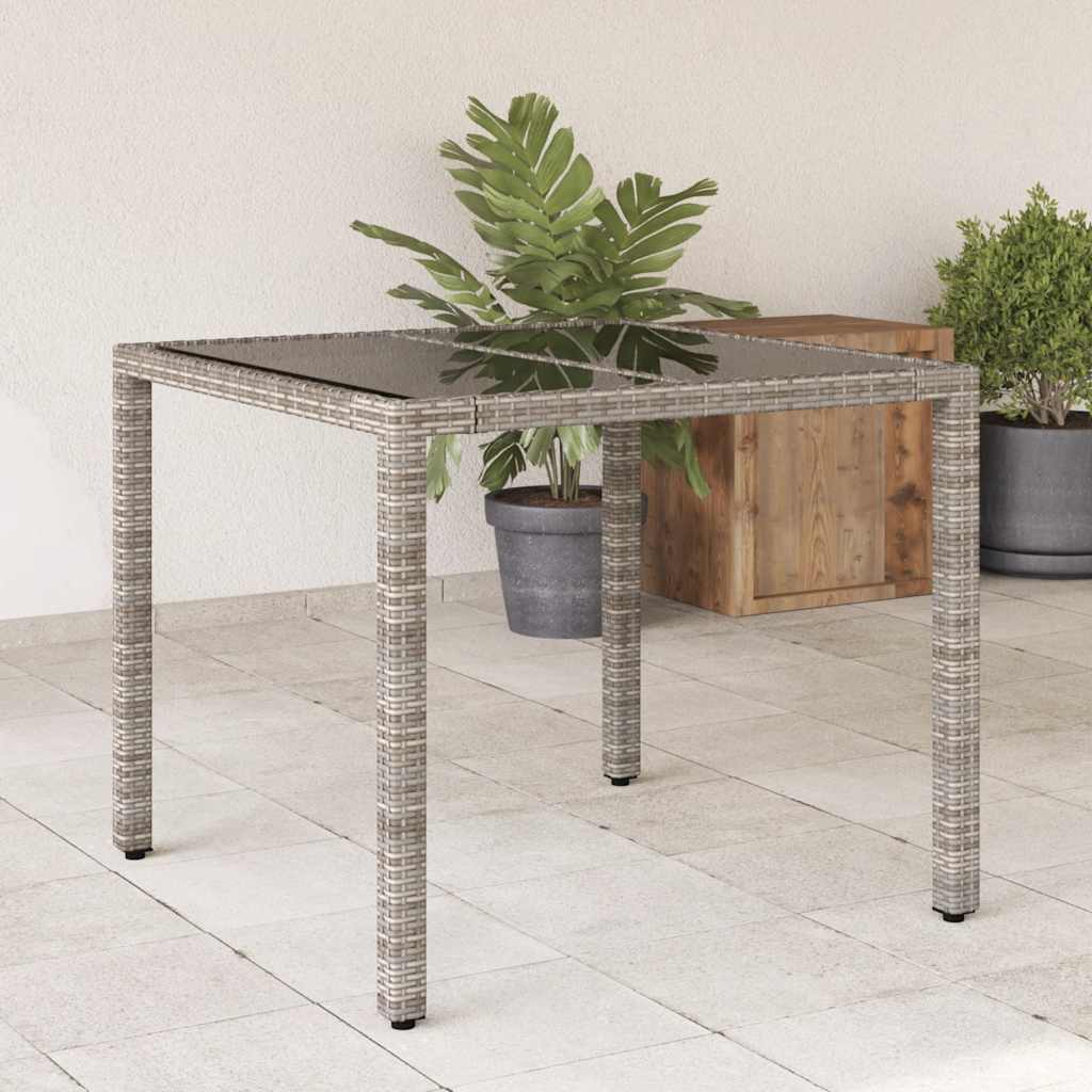 vidaXL Garden Table with Glass Top 90x90x75 cm Poly Rattan