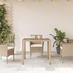 vidaXL Garden Table with Glass Top Beige 90x90x75 cm Poly Rattan 3