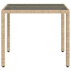 vidaXL Garden Table with Glass Top Beige 90x90x75 cm Poly Rattan 5
