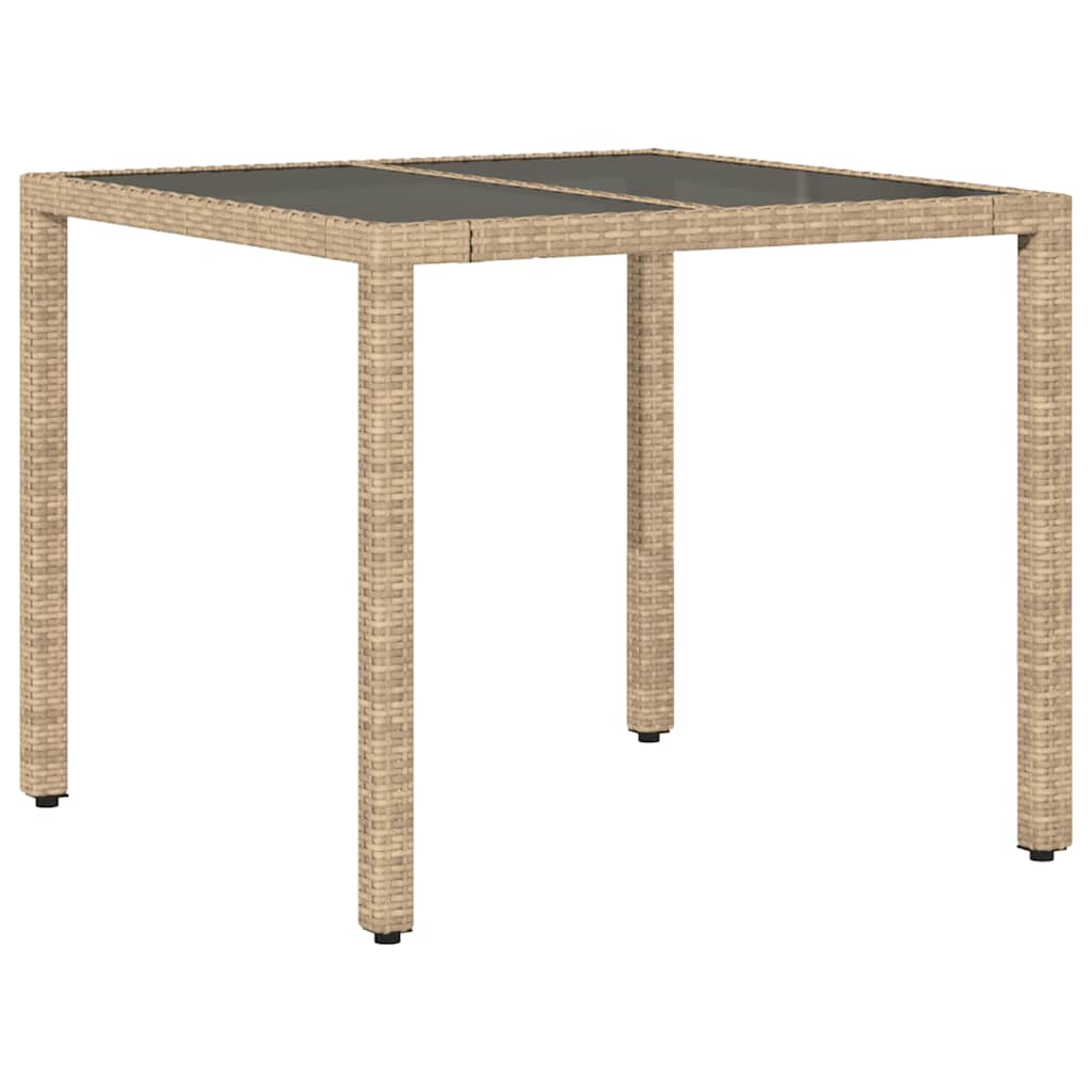 vidaXL Garden Table with Glass Top Beige 90x90x75 cm Poly Rattan 6