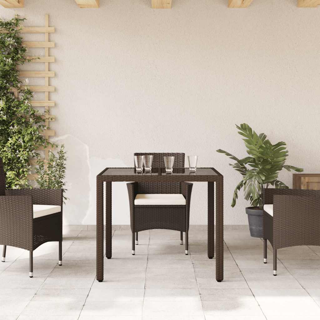 vidaXL Garden Table with Glass Top Brown 90x90x75 cm Poly Rattan 3