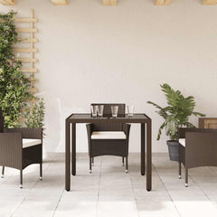 vidaXL Garden Table with Glass Top Brown 90x90x75 cm Poly Rattan 3