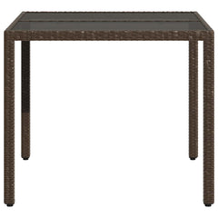 vidaXL Garden Table with Glass Top Brown 90x90x75 cm Poly Rattan 5