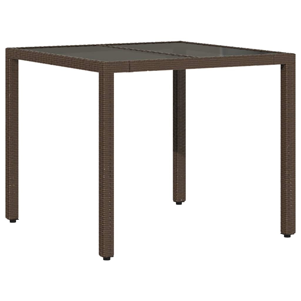 vidaXL Garden Table with Glass Top Brown 90x90x75 cm Poly Rattan 6