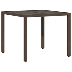 vidaXL Garden Table with Glass Top Brown 90x90x75 cm Poly Rattan 6