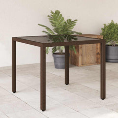 vidaXL Garden Table with Glass Top Brown 90x90x75 cm Poly Rattan 1