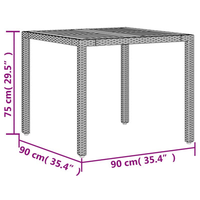 Garden Table with Acacia Wood Top Grey 90x90x75 cm Poly Rattan