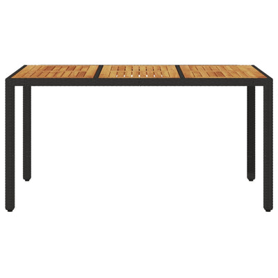 Garden Table with Acacia Wood Top Black 150x90x75 cm Poly Rattan