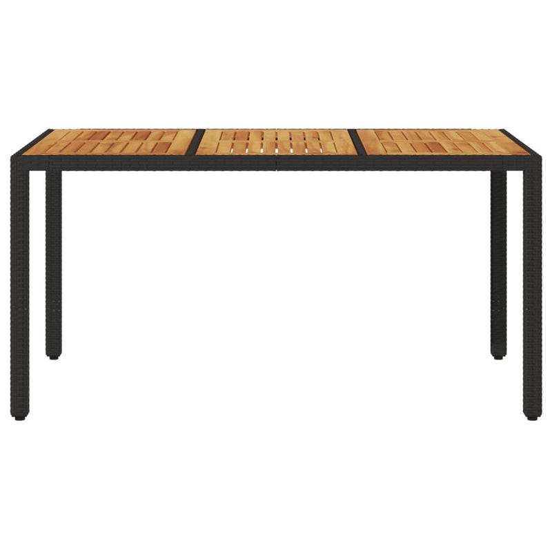 Garden Table with Acacia Wood Top Black 150x90x75 cm Poly Rattan