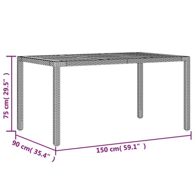 Garden Table with Acacia Wood Top Black 150x90x75 cm Poly Rattan