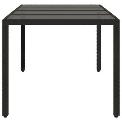 Garden Table with Glass Top Black 190x90x75 cm Poly Rattan