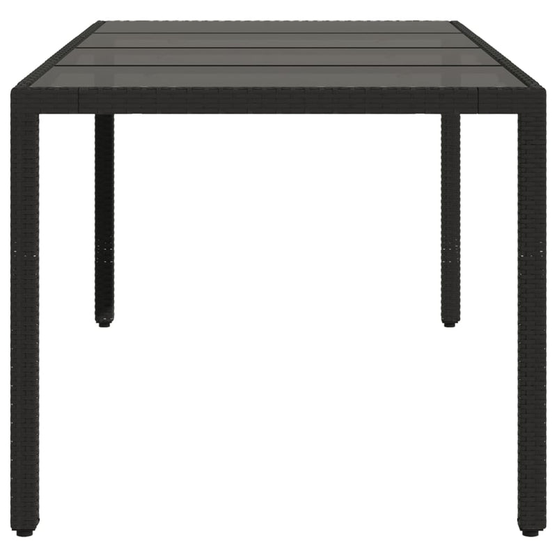 Garden Table with Glass Top Black 190x90x75 cm Poly Rattan