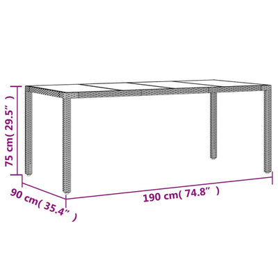 Garden Table with Glass Top Black 190x90x75 cm Poly Rattan