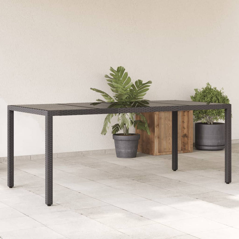 Garden Table with Glass Top Black 190x90x75 cm Poly Rattan