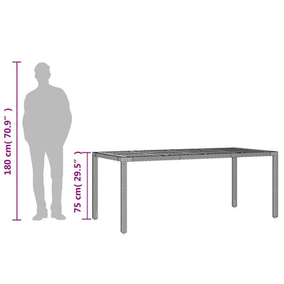 Garden Table with Acacia Wood Top Grey 190x90x75 cm Poly Rattan