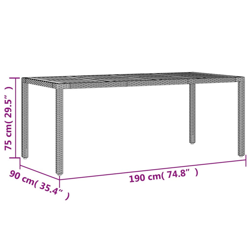 Garden Table with Acacia Wood Top Grey 190x90x75 cm Poly Rattan