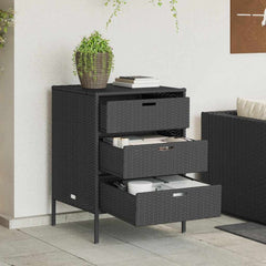 Garden Storage Cabinet Poly Rattan Black 55 x 59 x 80 cm
