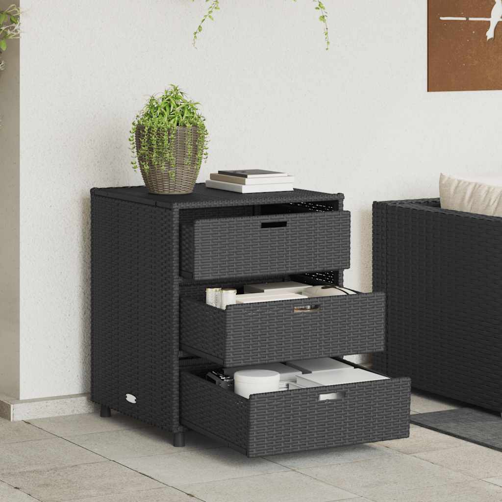 Garden Storage Cabinet Poly Rattan Black 55 x 59 x 69 cm