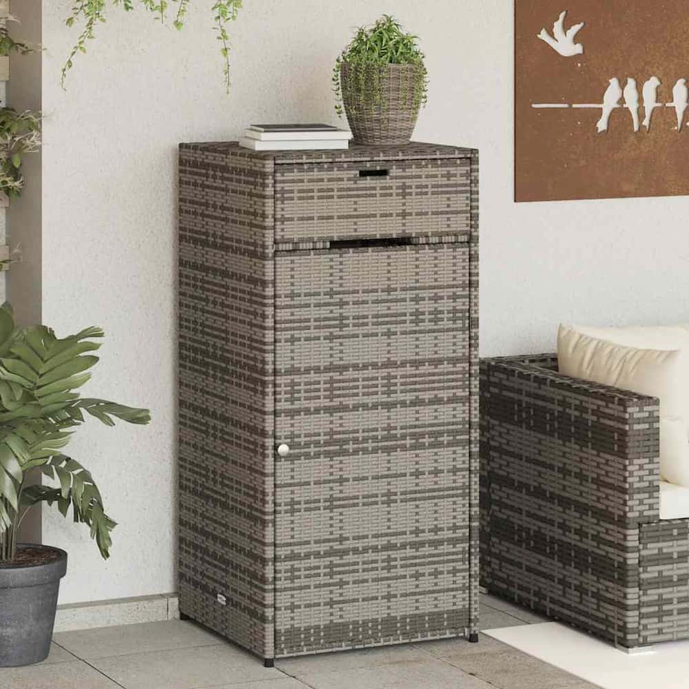 Garden Storage Cabinet Poly Rattan Grey 55 cm 111 cm