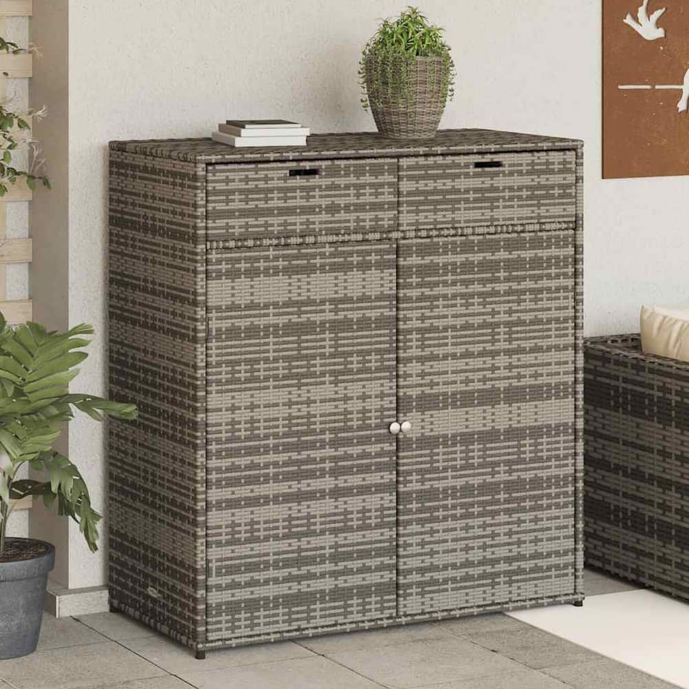 Garden Storage Cabinet Poly Rattan Grey 105 cm 113 cm