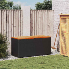 Garden Storage Box Poly Rattan Acacia Wood Black 110 x 50 x 54 cm
