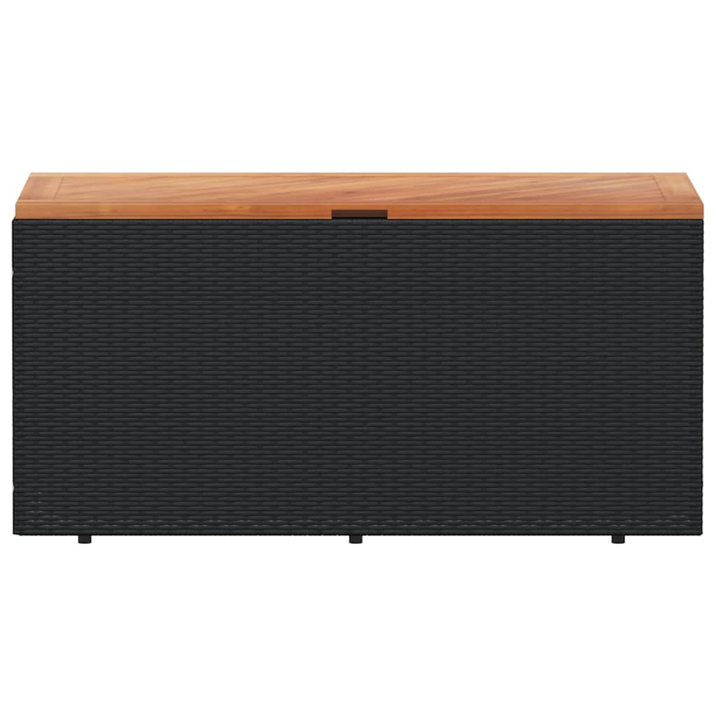 Garden Storage Box Poly Rattan Acacia Wood Black 110 x 50 x 54 cm