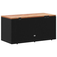 Garden Storage Box Poly Rattan Acacia Wood Black 110 x 50 x 54 cm