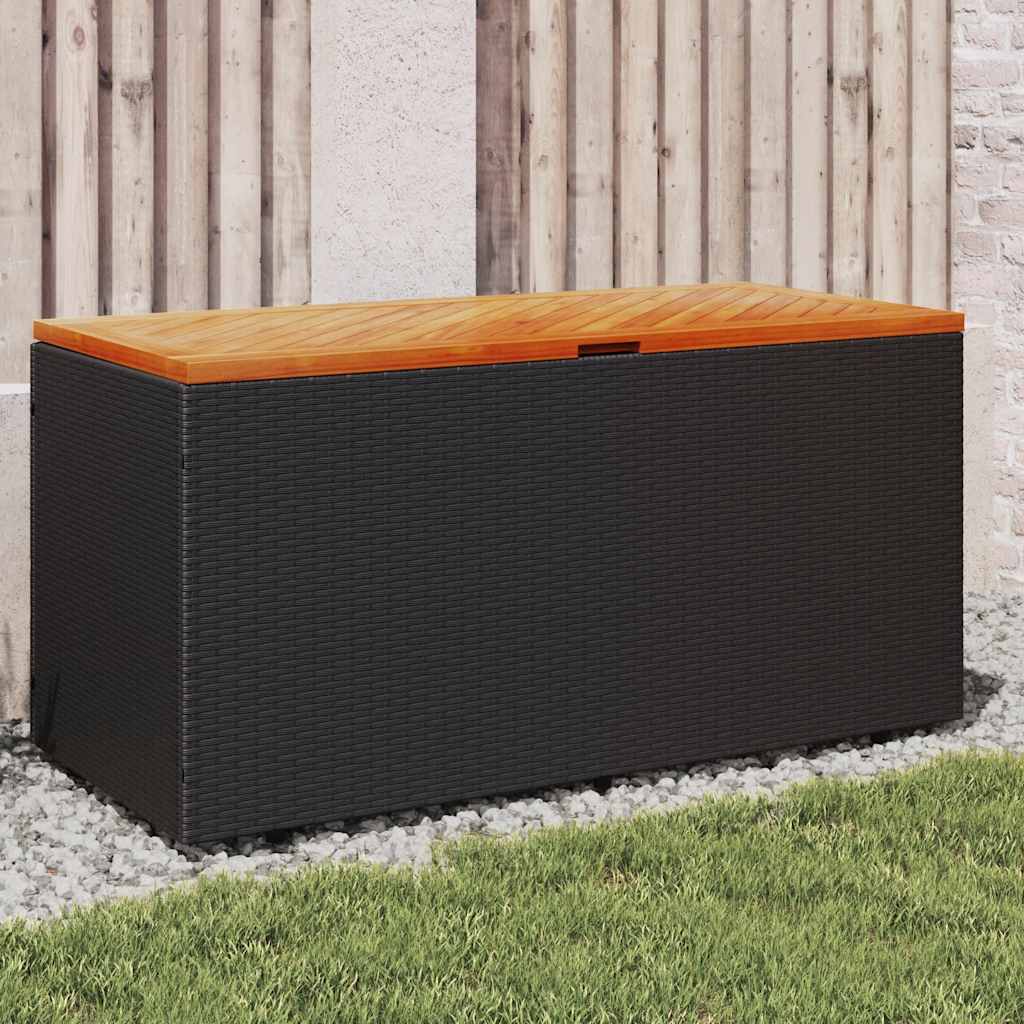 Garden Storage Box Poly Rattan Acacia Wood Black 110 x 50 x 54 cm