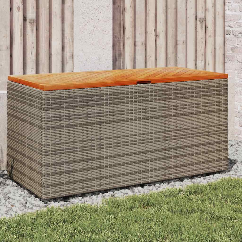Garden Storage Box Poly Rattan Acacia Wood Grey 110 x 50 x 54 cm