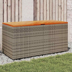 Garden Storage Box Poly Rattan Acacia Wood Grey 110 x 50 x 54 cm