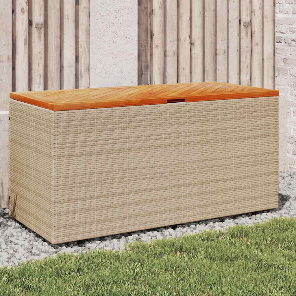 Garden Storage Box Poly Rattan Acacia Wood Beige 110 x 50 x 54 cm