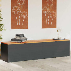 Garden Storage Box Poly Rattan Acacia Wood Black 220 x 50 x 54 cm