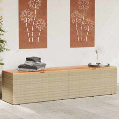 Garden Storage Box Poly Rattan Acacia Wood Beige 220 x 50 x 54 cm