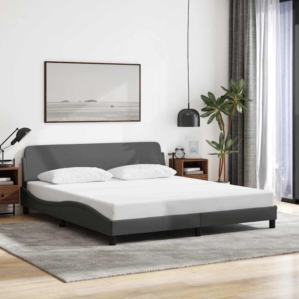 Bed Frame "Dover" Fabric Dark grey 152 cm 203 cm