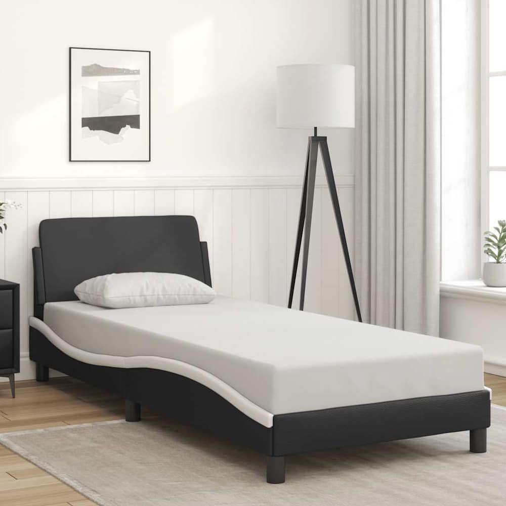 Bed Frame "Dover" Faux Leather Black and white 90 cm