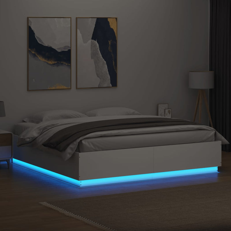 Bed Frame with LED Lights White 200x200 cm Engineered Wood