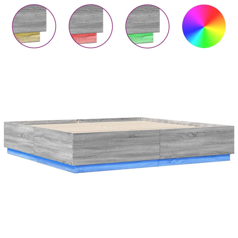 Bed Frame with LED Lights Grey Sonoma 200x200 cm Engineered Wood