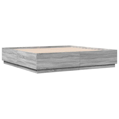 Bed Frame with LED Lights Grey Sonoma 200x200 cm Engineered Wood