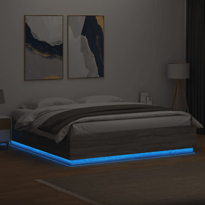 Bed Frame with LED Lights Grey Sonoma 200x200 cm Engineered Wood