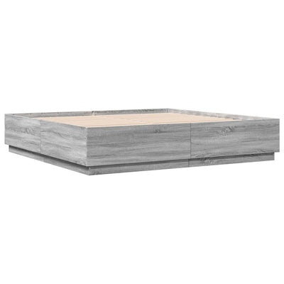 Bed Frame with LED Lights Grey Sonoma 200x200 cm Engineered Wood