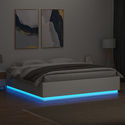 Bed Frame with LED Lights White 180x200 cm Super King Engineered Wood