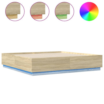 Bed Frame with LED Lights Sonoma Oak 180x200 cm Super King Engineered Wood