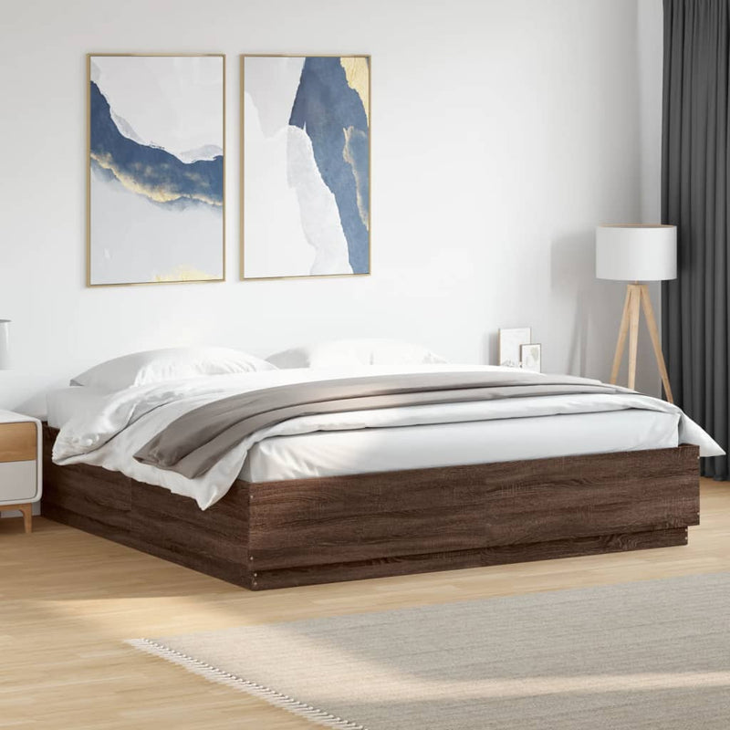 Bed Frame with LED Lights Brown Oak 180x200 cm Super King Engineered Wood