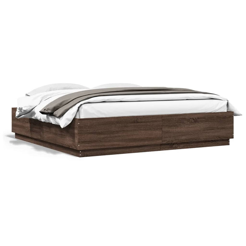 Bed Frame with LED Lights Brown Oak 180x200 cm Super King Engineered Wood